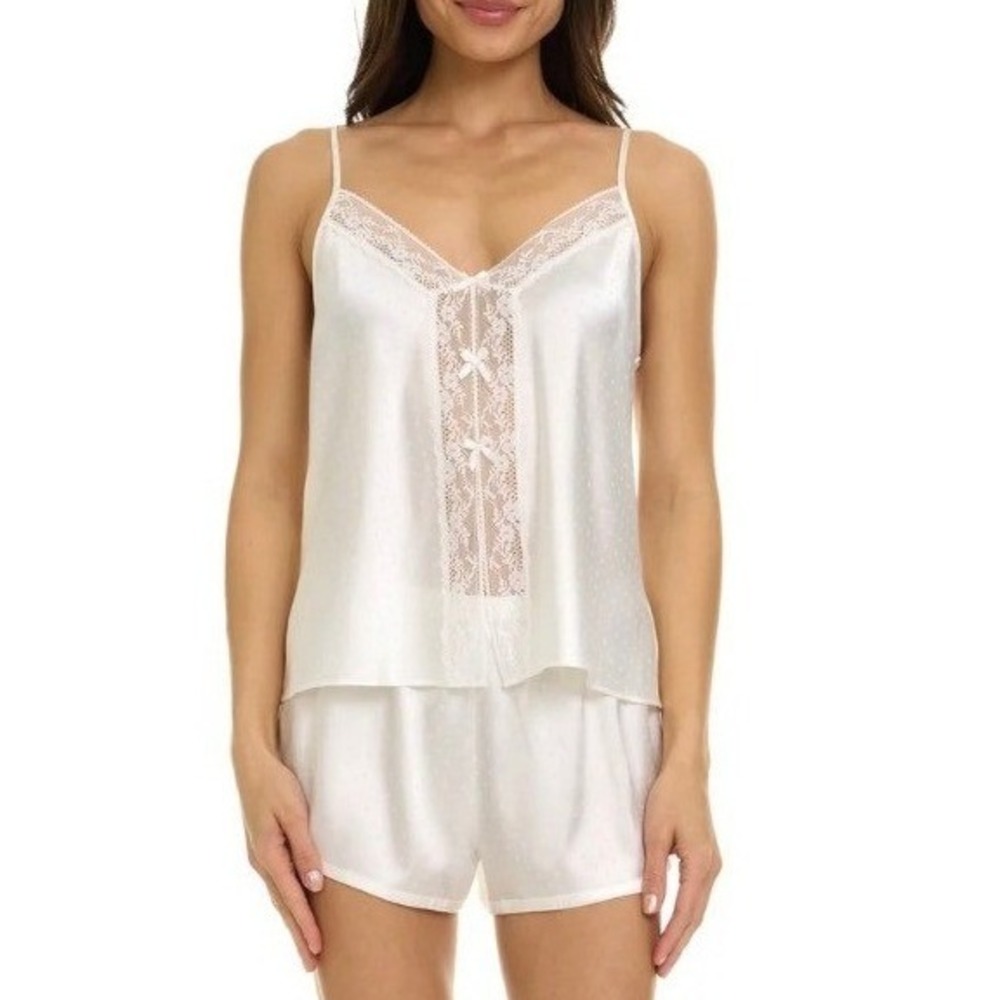 Flora Nikrooz Tiana Jacquard Cami Set Ivory Lace Satin Pajamas Q81619 Medium M